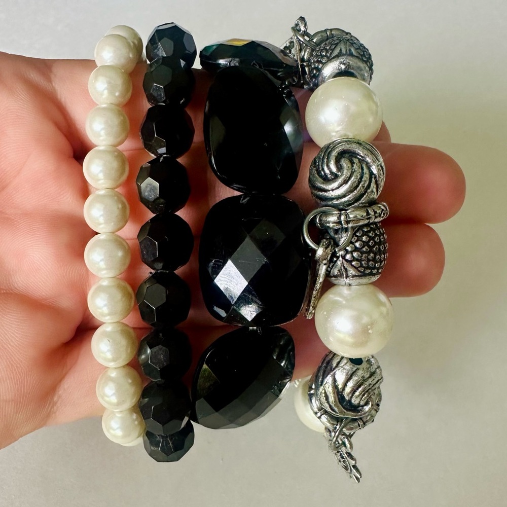 4 Chunky Beaded Stretch Bracelets